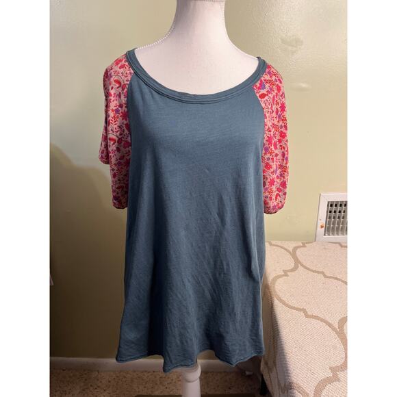 The Natural Life Daphne Mixed Print Top Boho Two Sided Raw Hem, size XL - Picture 1 of 8